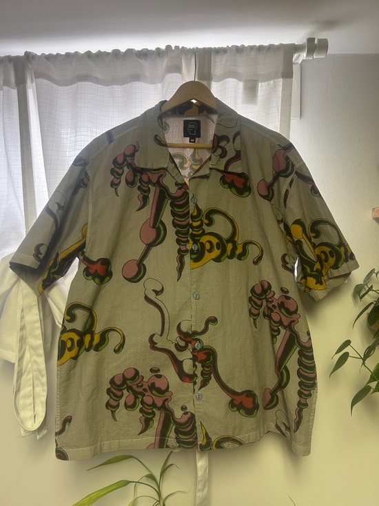 Brain Dead Other - Brain Dead Button-Down Shirt with Pink, Yellow & Green Print